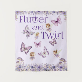 Flutter and Twirl Purple Fairy Party Backdrop  Tapestry