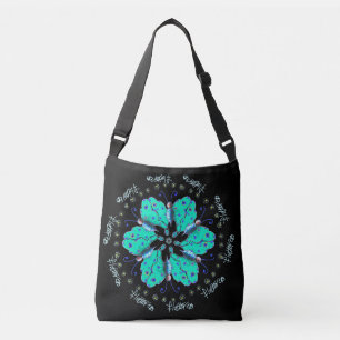 Flutter aqua blue butterfly mandala crossbody bag
