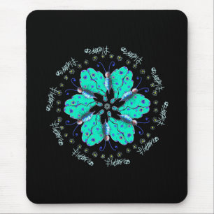 Flutter aqua blue butterfly mandala mouse pad
