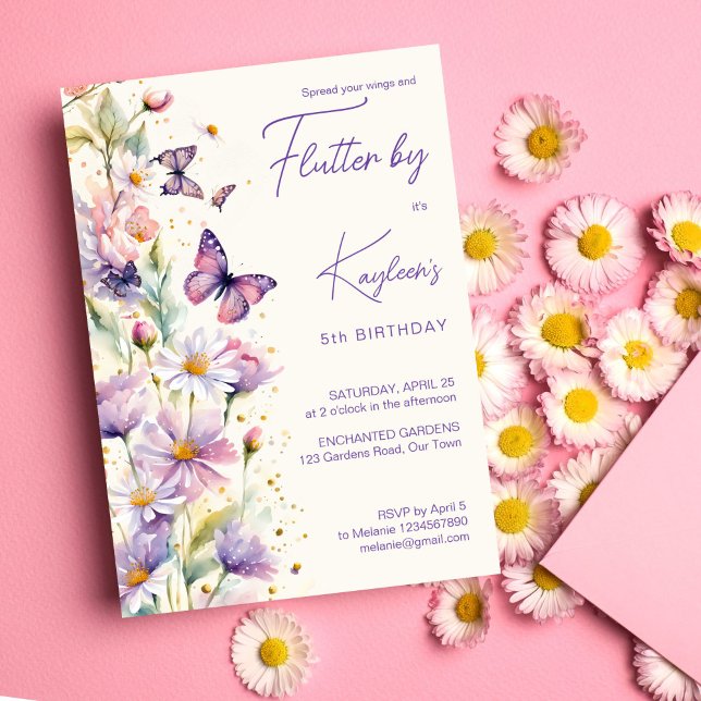 Flutter by butterflies birthday lavender purple  invitation (Flutter by butterflies birthday party lavender purple invitation editable template digital download)