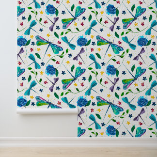 Flutter Dragonfly Garden on White Wallpaper