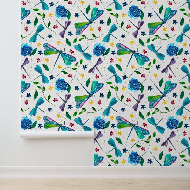 Flutter Dragonfly Garden on White Wallpaper (Application)