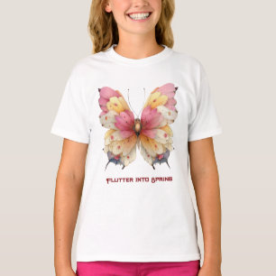 Flutter Into Spring Easter Pink Yellow Butterfly T-Shirt