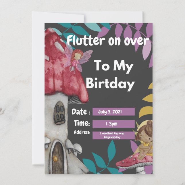 Flutter on Over Birthday Invitation Card (Front)