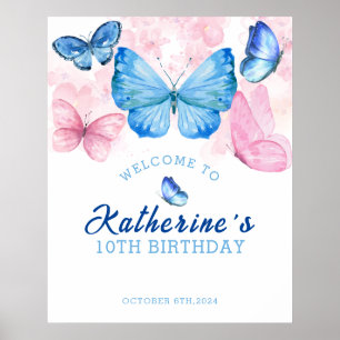 Flutter on over Butterflies Birthday Welcome Poster