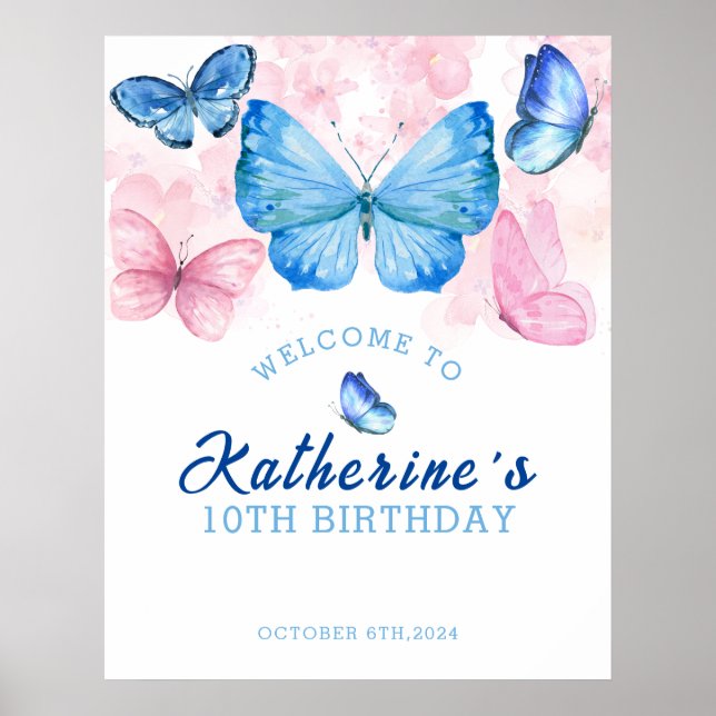 Flutter on over Butterflies Birthday Welcome  Poster (Front)
