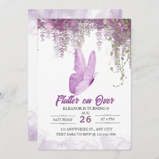 Flutter On Over Butterfly Girl Birthday Invitation