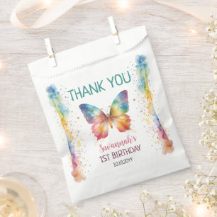 Flutter On Over Rainbow Butterfly 1st Birthday Favour Bag