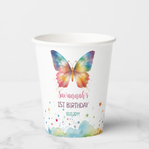 Flutter On Over Rainbow Butterfly 1st Birthday Paper Cups