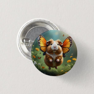 "Flutter Paws: The Guinea Pig Takes Flight" 3 Cm Round Badge