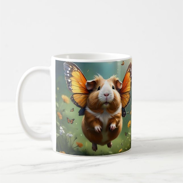 "Flutter Paws: The Guinea Pig Takes Flight" Coffee Mug (Left)