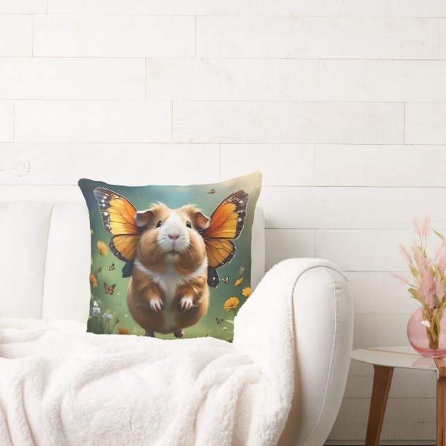 "Flutter Paws: The Guinea Pig Takes Flight" Cushion (Couch)