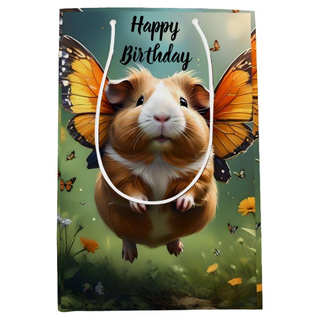 "Flutter Paws: The Guinea Pig Takes Flight" Medium Gift Bag (Front)