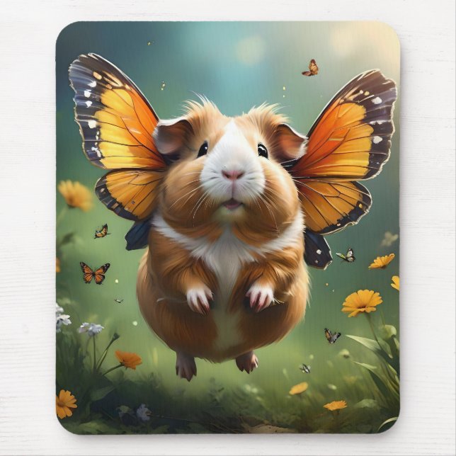 "Flutter Paws: The Guinea Pig Takes Flight" Mouse Pad (Front)