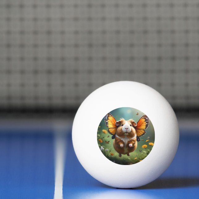 "Flutter Paws: The Guinea Pig Takes Flight" Ping Pong Ball (Net)