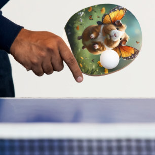 "Flutter Paws: The Guinea Pig Takes Flight" Ping Pong Paddle
