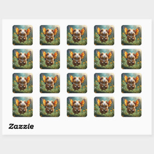 "Flutter Paws: The Guinea Pig Takes Flight" Square Sticker