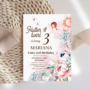 Flutter & twirl Garden Fairy Floral Pixie Birthday Invitation