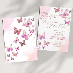 Flutter & Twirl Glitter Butterfly Birthday  Invitation