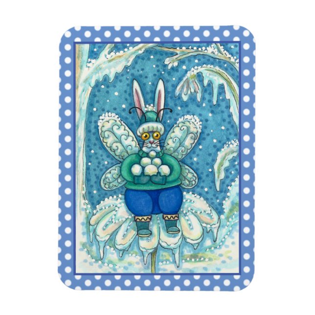 FLUTTERBUN WINTER WONDERLAND, FUNNY BUNNY RABBIT MAGNET (Vertical)