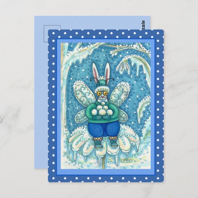 FLUTTERBUN WINTER WONDERLAND, FUNNY BUNNY RABBIT POSTCARD (Front/Back)