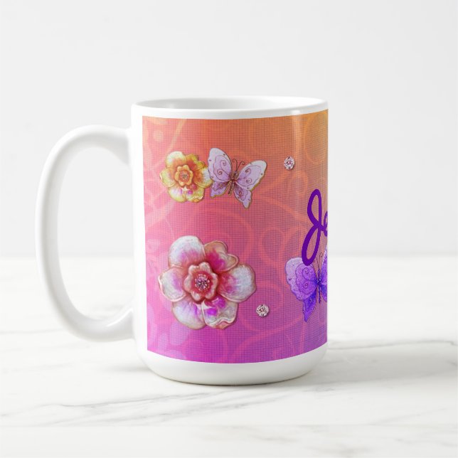 Flutterby Graffiti Jewelled PERSONALIZED Coffee Mug (Left)