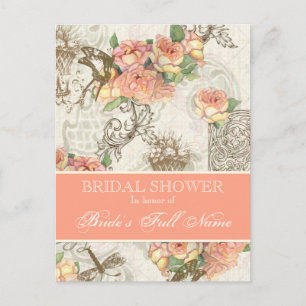 Flutterbyes n Roses Elegant Bridal Shower Postcard