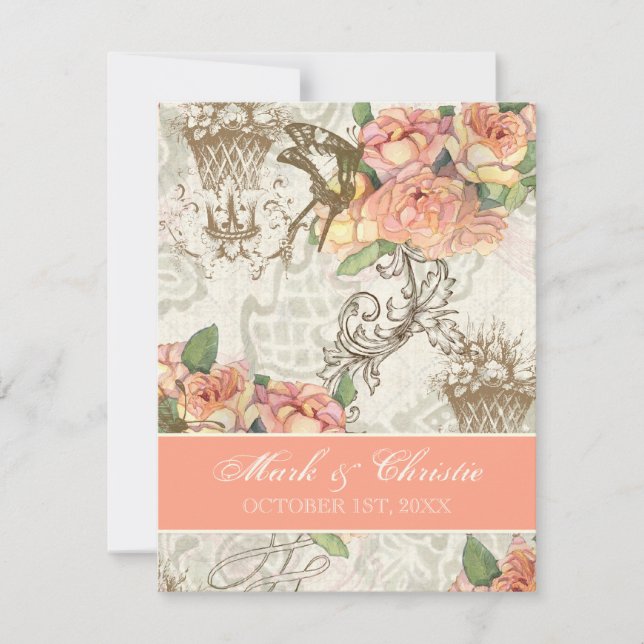 Flutterbyes 'n Roses Elegant Wedding Invitation (Front)