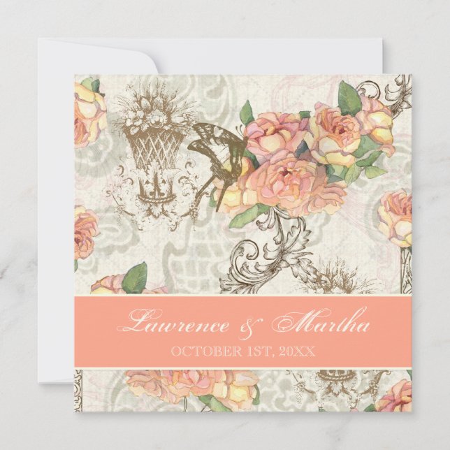 Flutterbyes 'n Roses Elegant Wedding Invitation (Front)