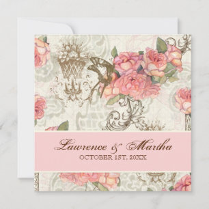 Flutterbyes 'n Roses Elegant Wedding - Pink Invitation