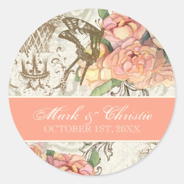 Flutterbyes 'n Roses Elegant Wedding Stickers (Front)
