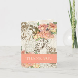 Flutterbyes 'n Roses Elegant Wedding Thank You Card