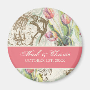 Flutterbyes 'n Tulips Elegant Save the Date Magnet