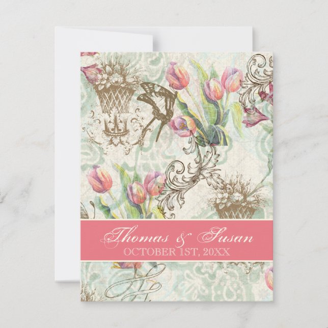 Flutterbyes 'n Tulips Elegant Wedding Invitation (Front)