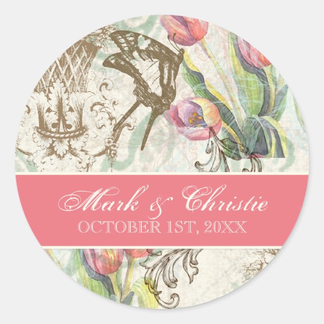 Flutterbyes 'n Tulips Elegant Wedding Stickers (Front)