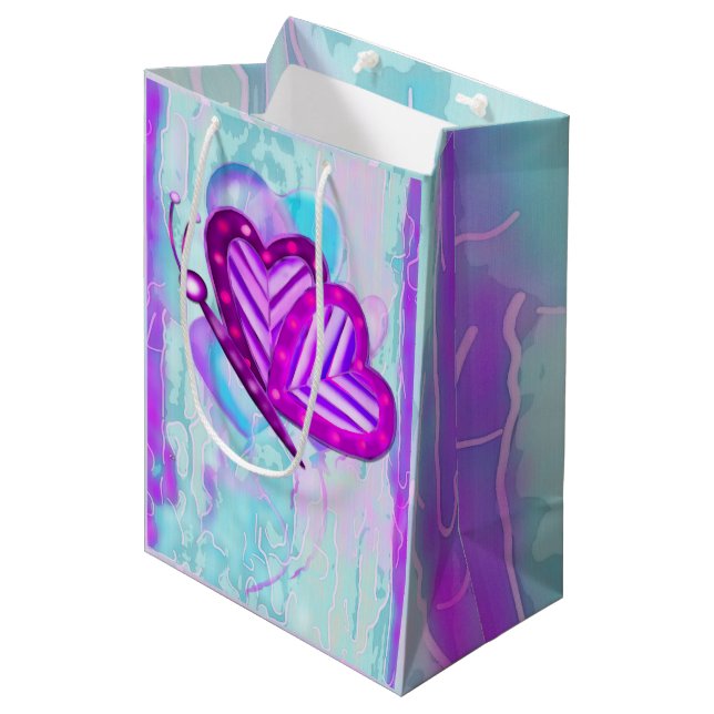 Flutterbys Valentines Folk Art MEDIUM ONLY Medium Gift Bag (Front Angled)