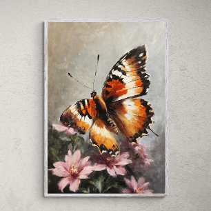Fluttering Beauty: Butterfly on a Flower Painting Poster