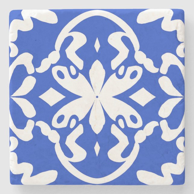 Fluttering Blue Tile Stone Coaster (Front)