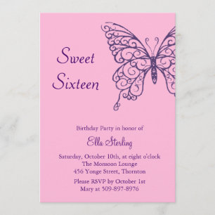 Fluttering Butterflies Sweet Sixteen Invitation