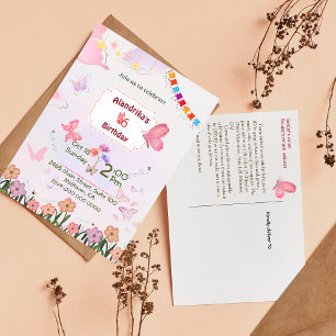 Fluttering butterfly theme 6th birthday invitation postcard