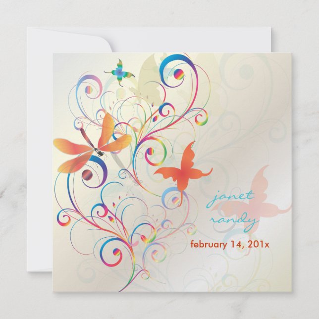 Fluttering by.. dragon fly+butterflies+swirls invitation (Front)