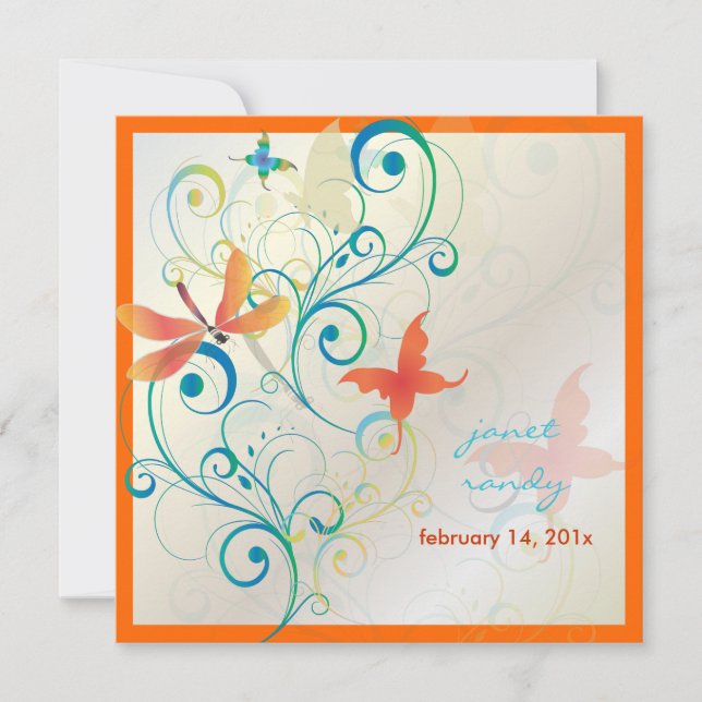 Fluttering by.. dragon fly+butterflies+swirls invitation (Front)