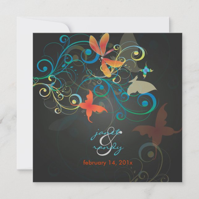 Fluttering by.. dragon fly+butterflies+swirls invitation (Front)