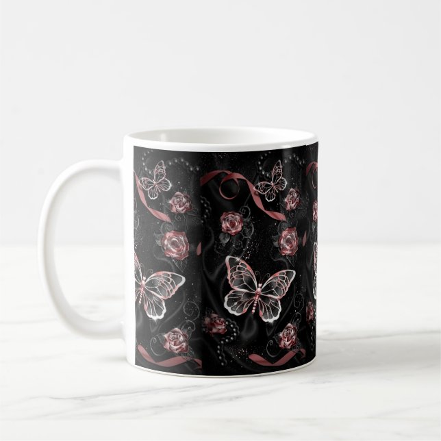 Fluttering Elegance: Black Butterfly Mug" Coffee Mug (Left)