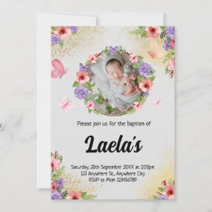 Fluttering Faith: Modern Butterfly Baptism Photo  Invitation
