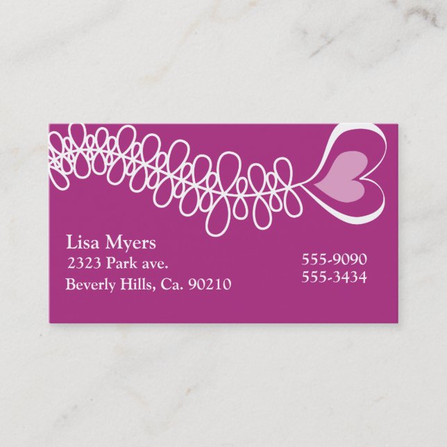 Fluttering Heart Ribbon Pink Business Card (Front)