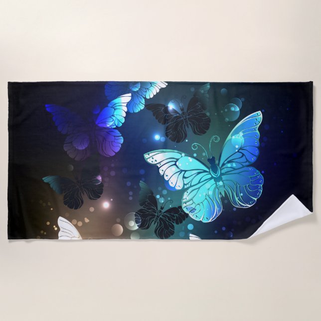 Fluttering Night Butterfly Beach Towel (Front)