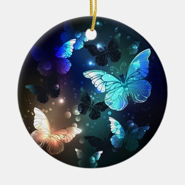 Fluttering Night Butterfly Ceramic Ornament (Front)