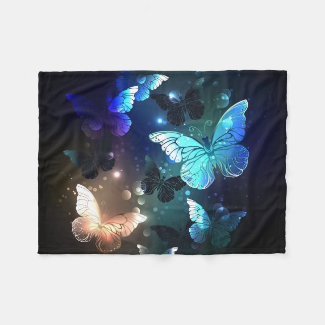 Fluttering Night Butterfly Fleece Blanket (Front (Horizontal))