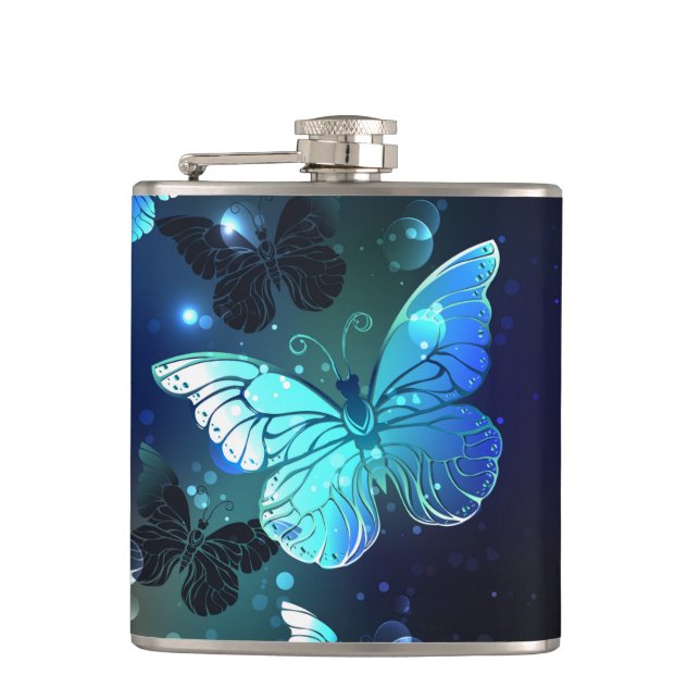 Fluttering Night Butterfly Hip Flask (Front)